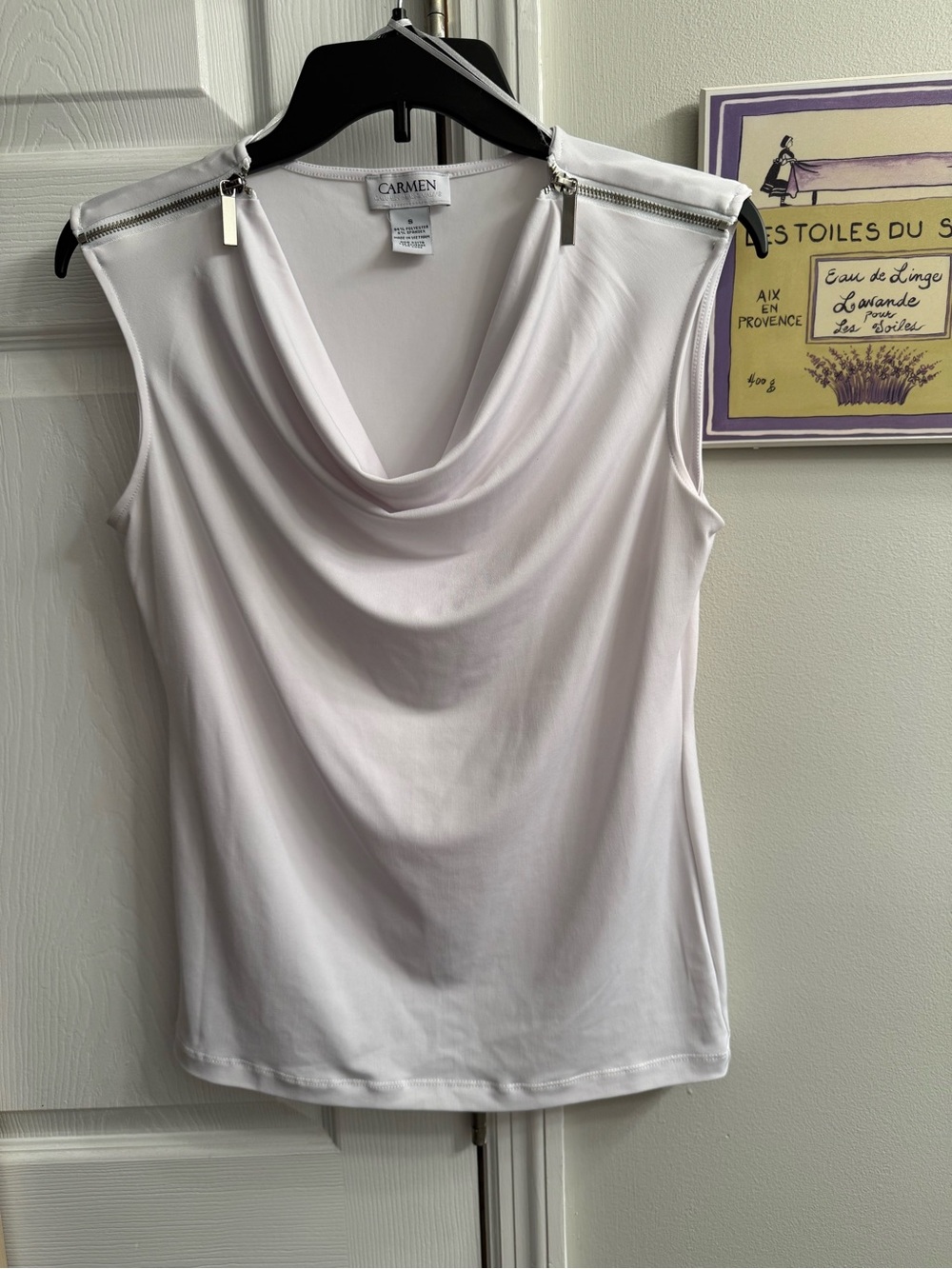 Sleeveless Cowl Neck Blouse with Zip Accents
